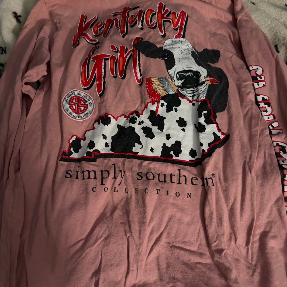 Simply Southern Pink Kentucky Girl Cow Long Sleeve Tee